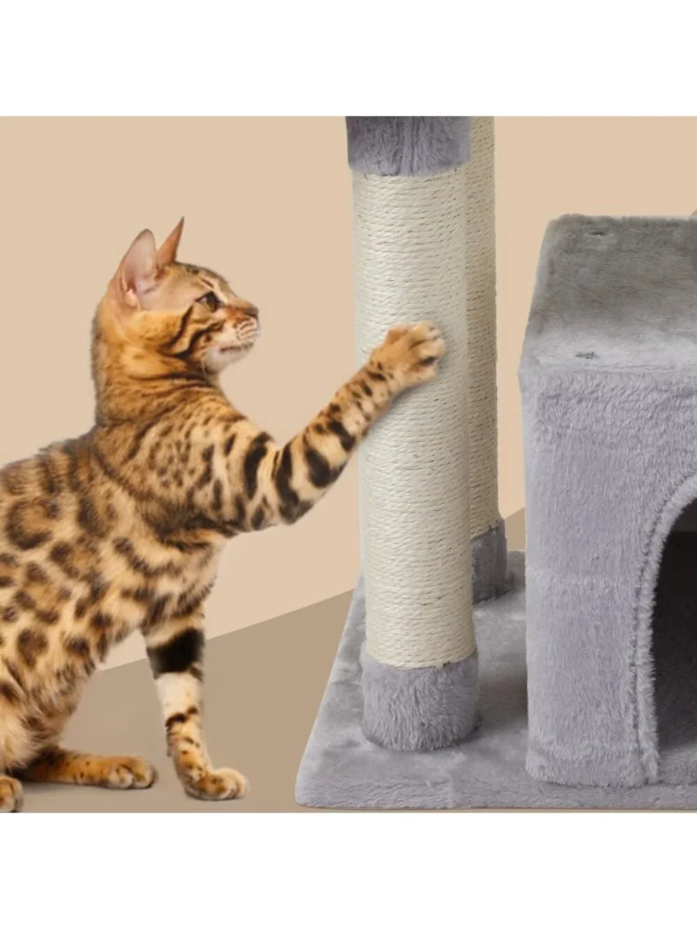 Adorable Cat Tree Condo with Sisal Scratching Posts & Jump Platform - Gray